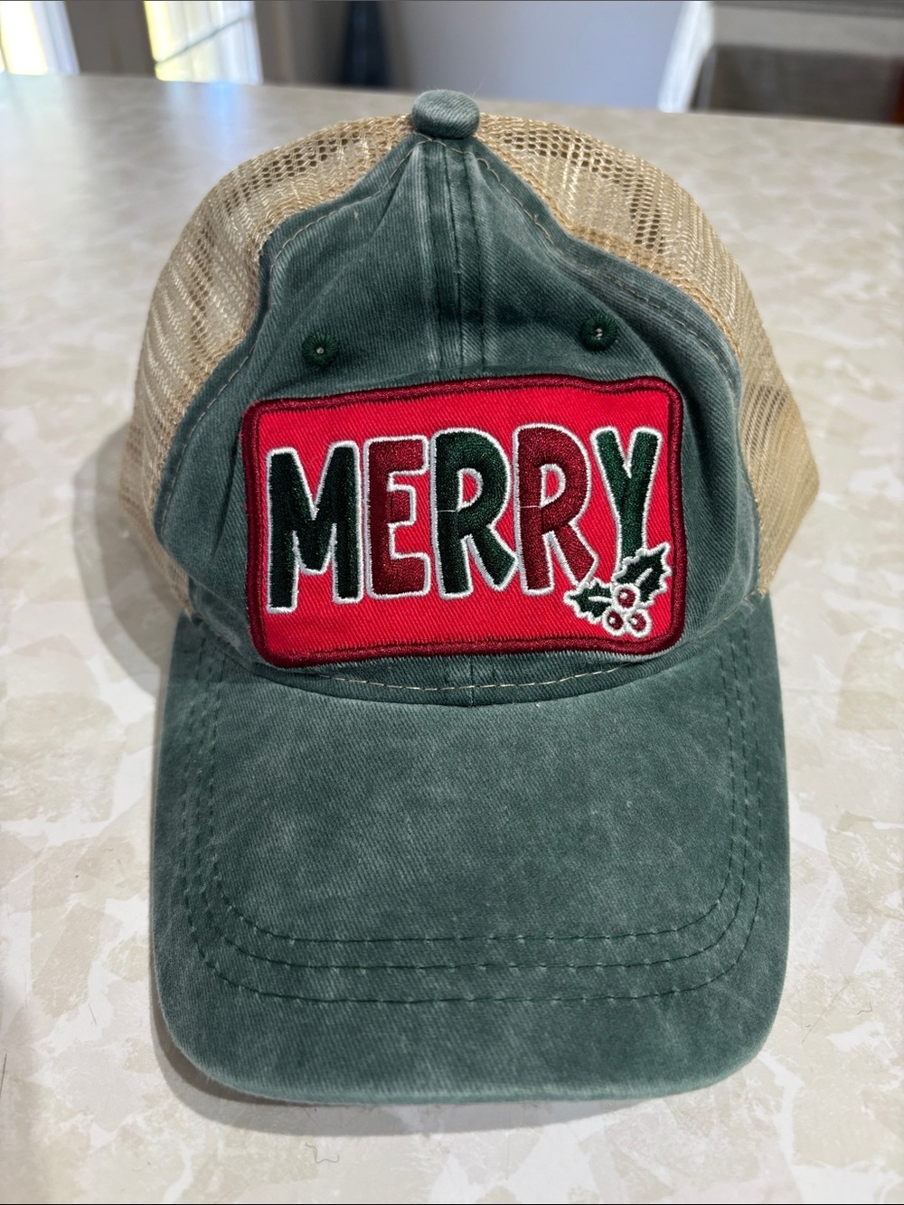 Green & Red 'MERRY' Holiday Mesh Trucker Hat